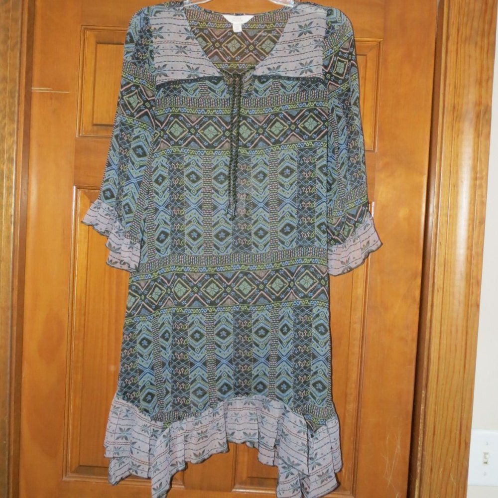 Sun & Shadow Women's Green Blue Floral Flowy Sheer Swimsuit Cover Up Size Sm